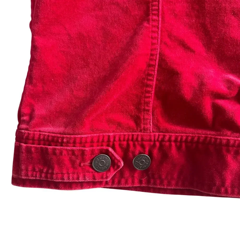 Relativity Red Velour Trucker Jacket PM Petite Medium Soft Cotton Blend - Picture 13 of 13